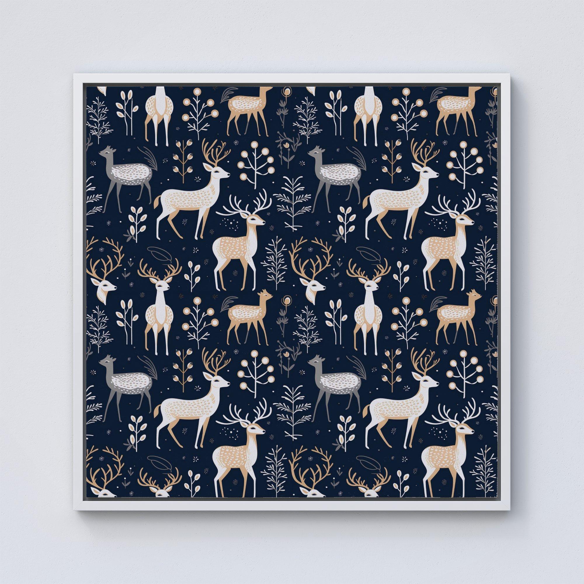 Reindeer, Whimsical, Illustration Pattern Framed Canvas